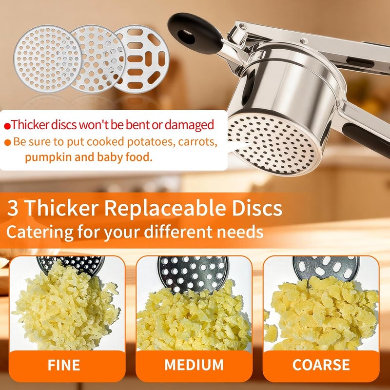 BAPOTH Potato Ricer, Ricer for Mashed Potatoes, 3 Replaceable Discs Potato Masher Stainless Steel for thin/medium/thick Fluffy Mashed Potatoes, Heavy Duty Spaetzle Maker, Dishwasher Safe - Image 4